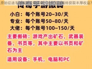 原始征途手游搬砖攻略详解：如何高效搬砖获取丰厚收益？