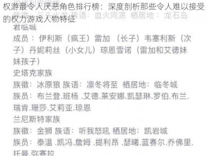 权游最令人厌恶角色排行榜：深度剖析那些令人难以接受的权力游戏人物特征