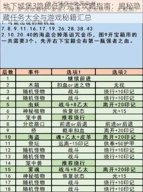 地下城堡3隐秘任务完全攻略指南：揭秘隐藏任务大全与游戏秘籍汇总