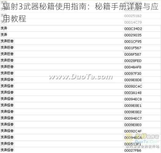 辐射3武器秘籍使用指南：秘籍手册详解与应用教程