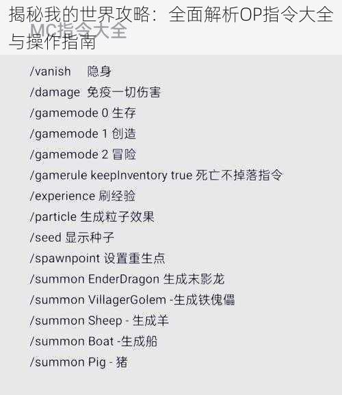 揭秘我的世界攻略：全面解析OP指令大全与操作指南