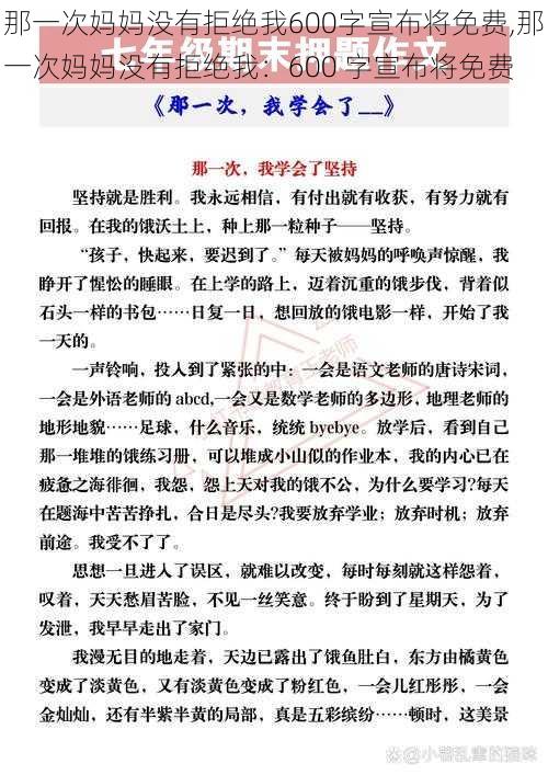 那一次妈妈没有拒绝我600字宣布将免费,那一次妈妈没有拒绝我：600 字宣布将免费