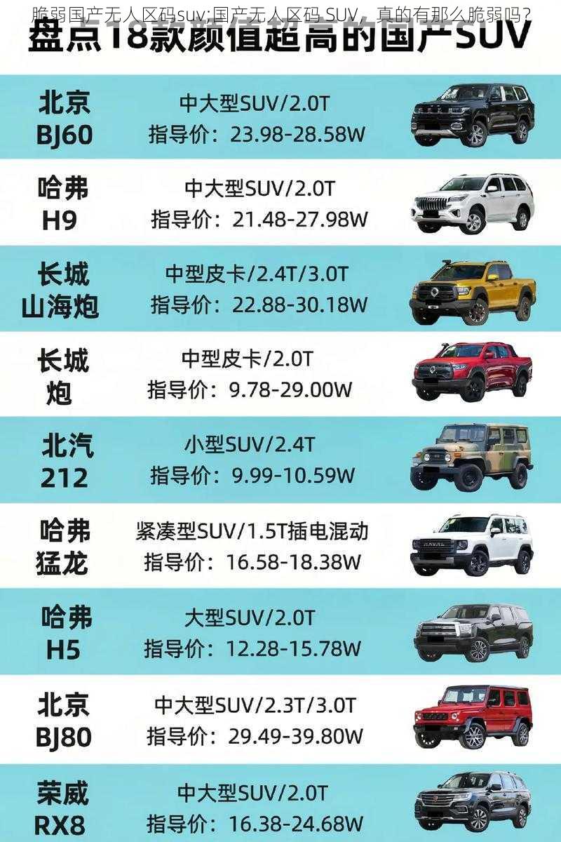 脆弱国产无人区码suv;国产无人区码 SUV，真的有那么脆弱吗？