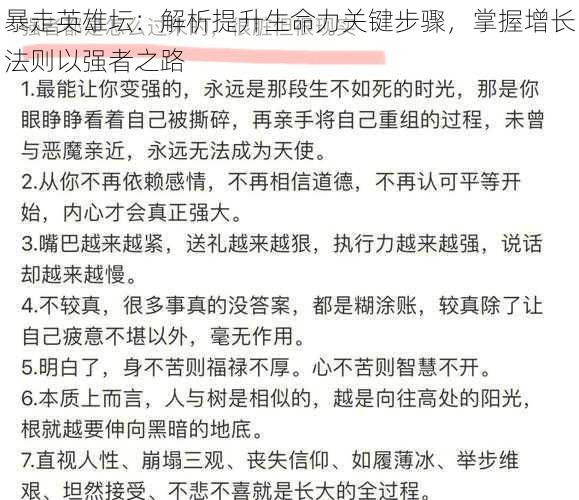 暴走英雄坛：解析提升生命力关键步骤，掌握增长法则以强者之路