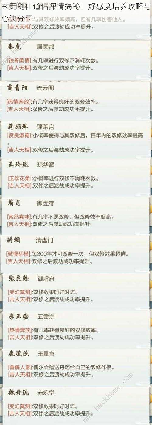 玄元剑仙道侣深情揭秘：好感度培养攻略与心诀分享