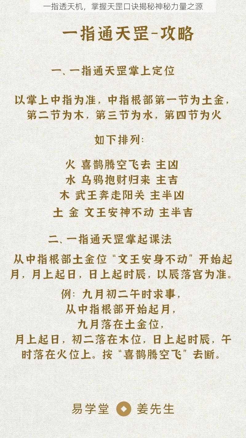 一指透天机，掌握天罡口诀揭秘神秘力量之源