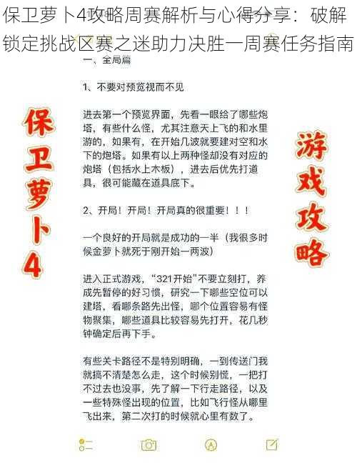 保卫萝卜4攻略周赛解析与心得分享：破解锁定挑战区赛之迷助力决胜一周赛任务指南