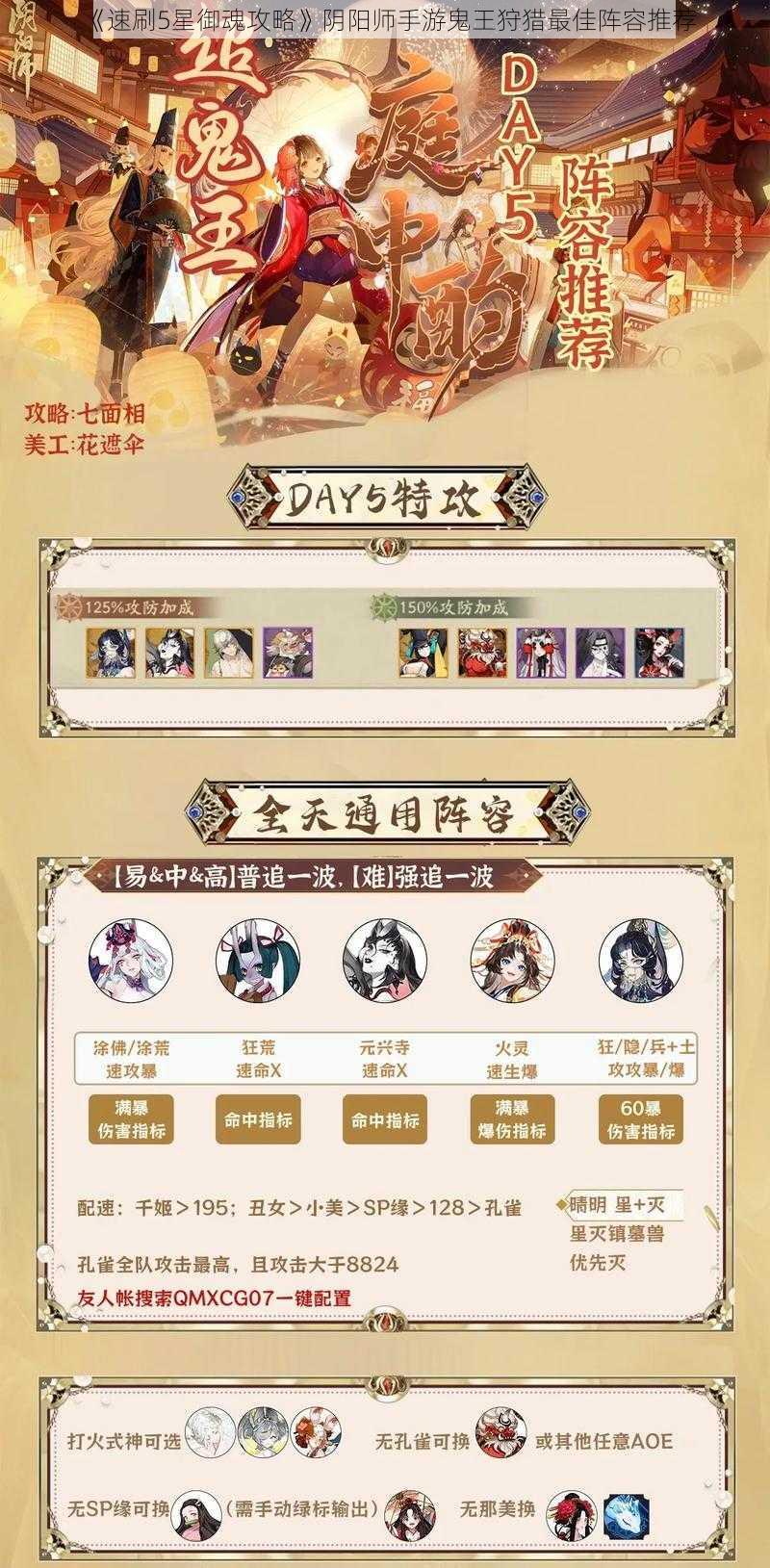 《速刷5星御魂攻略》阴阳师手游鬼王狩猎最佳阵容推荐